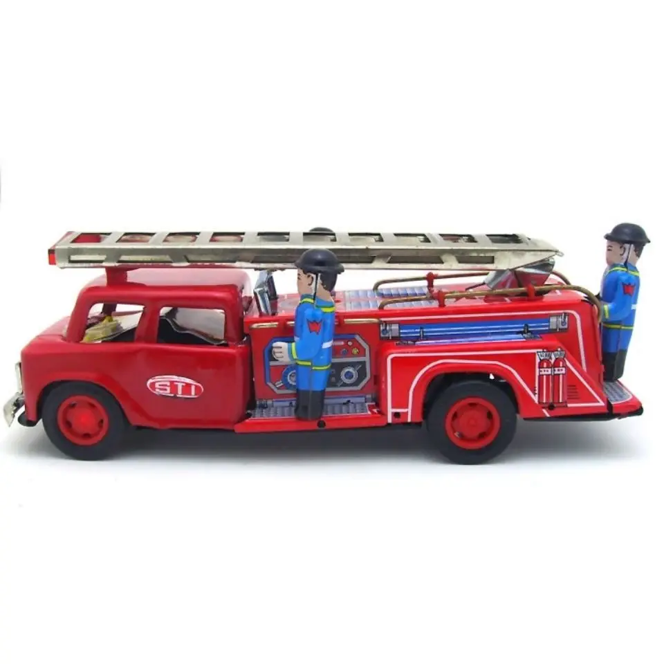 MF718 Retro Fire Truck Fire Fighting Train Clockwork Toy Decoration Photography Prop Iron Sheet Toy 8090 Nostalgia