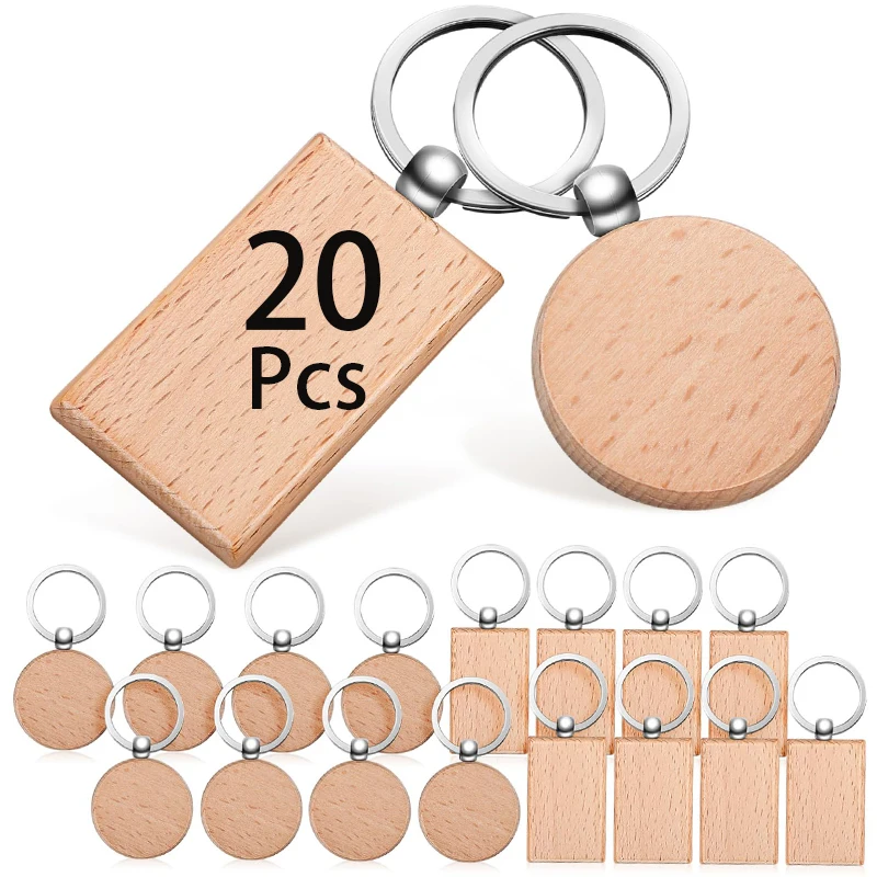 

20Pcs Wooden Keychains Blank Wood Key Chain Rectangle Unfinished Wooden Key Ring Key Tags DIY Keychain Supplies