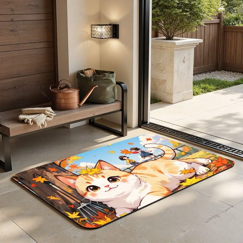 

MatMuse Cat In Autumn Leaves Soft Diatomaceous Earth Mat Floor mats Non-Slip Quick-Drying Entrance Balcony Living Room Carpet