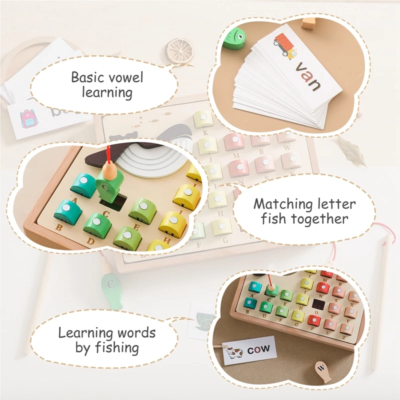 Jouets de Pêche Montessori en Bois pour Bébé, Document de Coordination Œil-Main, Tri, Éducation Précoce, ApprentiCumbria de l'Alphabet