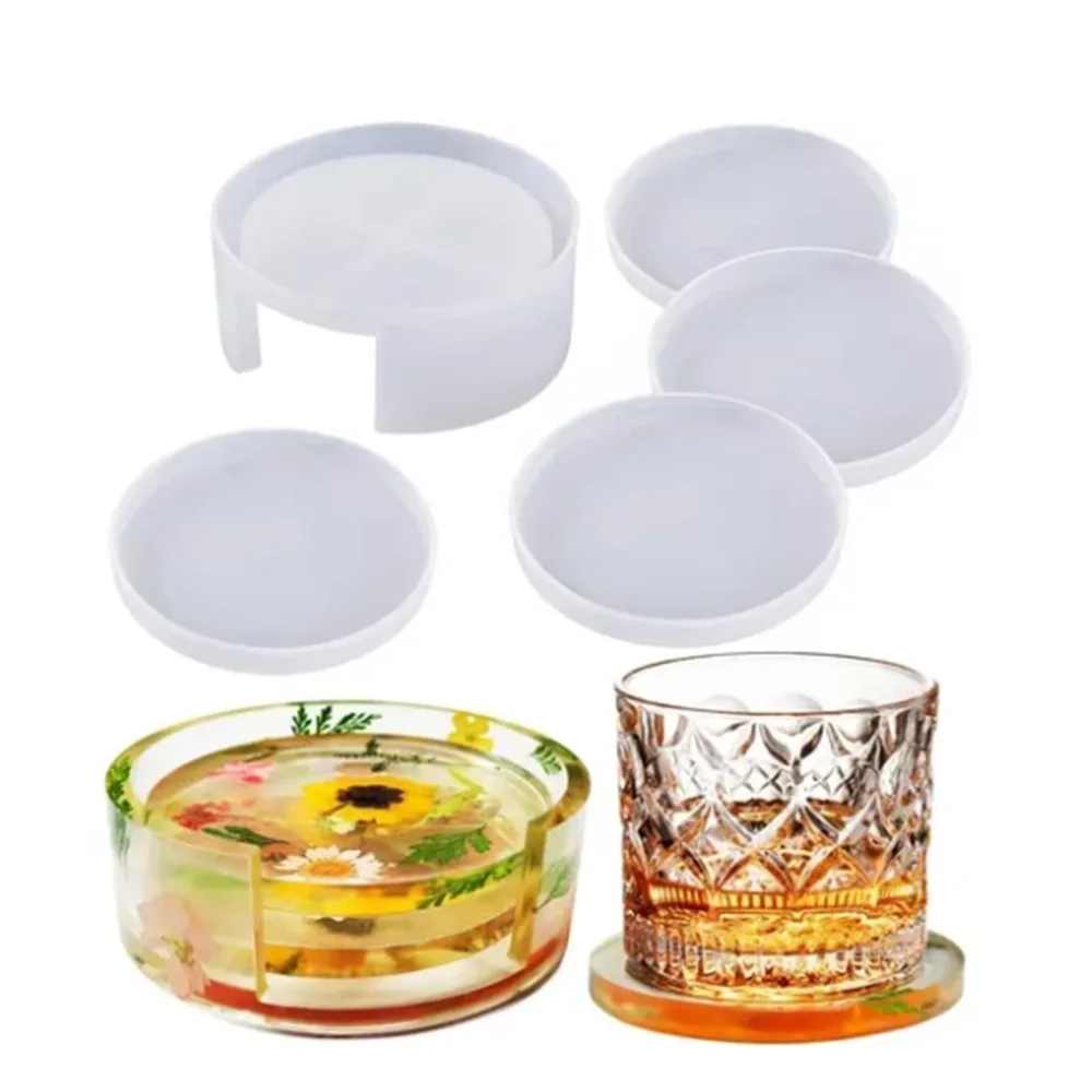 5pcs Durable Soft Silicone Coaster Resin Molds Thickened Design Easy Release Round Coaster Molds DIY Resin Molds Home Decoration