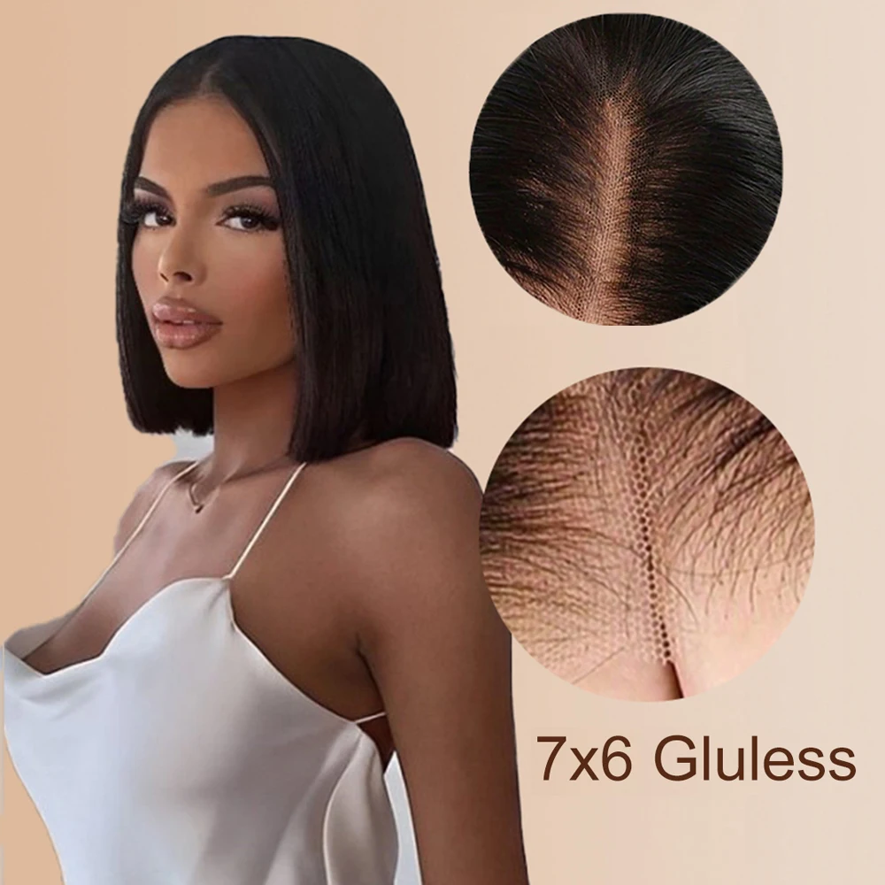 

180% Density Glueless Wig Ready To Wear 7X6 Straight Frontal Wig Pre Plucked 6X4 Closure Wig 7x5 Hd Lace Front Human Hair Wig