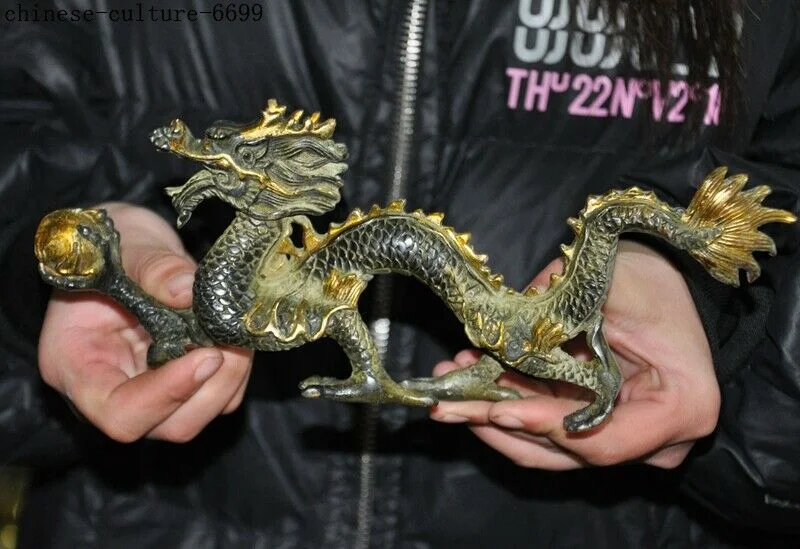 12'' China bronze Chinese Zodiac lucky Feng Shui animal loong dragon statue
