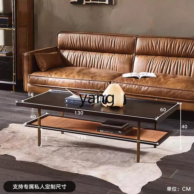 

yjq retro old wabi-sabi wind solid wood oak rattan coffee table