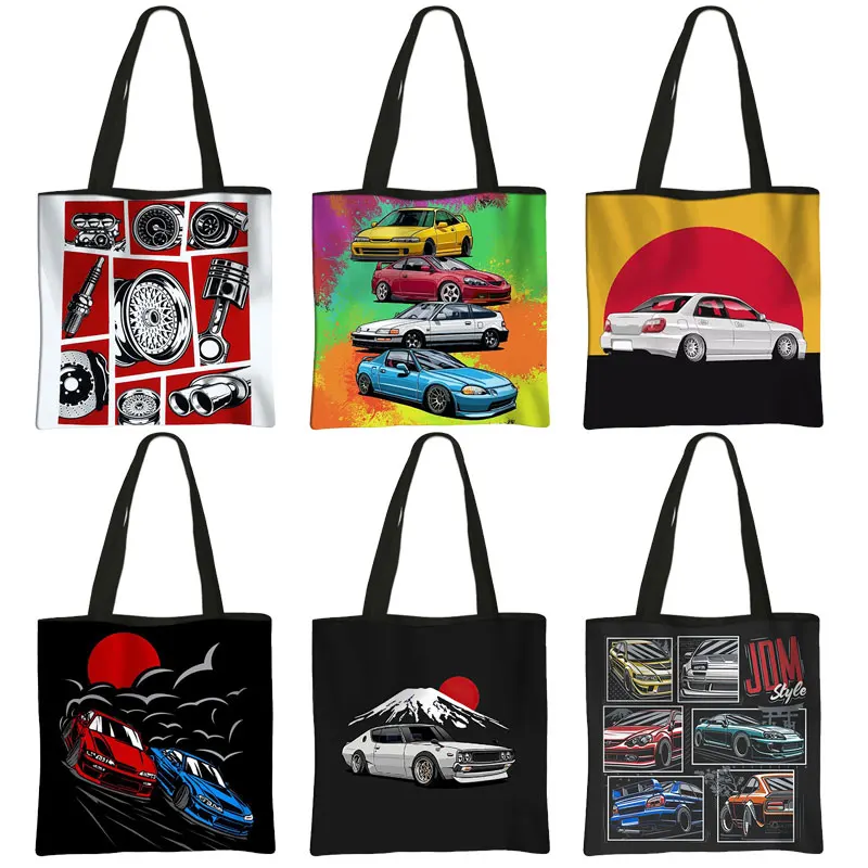 Japan JDM Racing Car Print Shopping Bag Engine Elastic Handbag Shoulder Bag Tote Bag Shopper Bag Large Capacity Totes bag