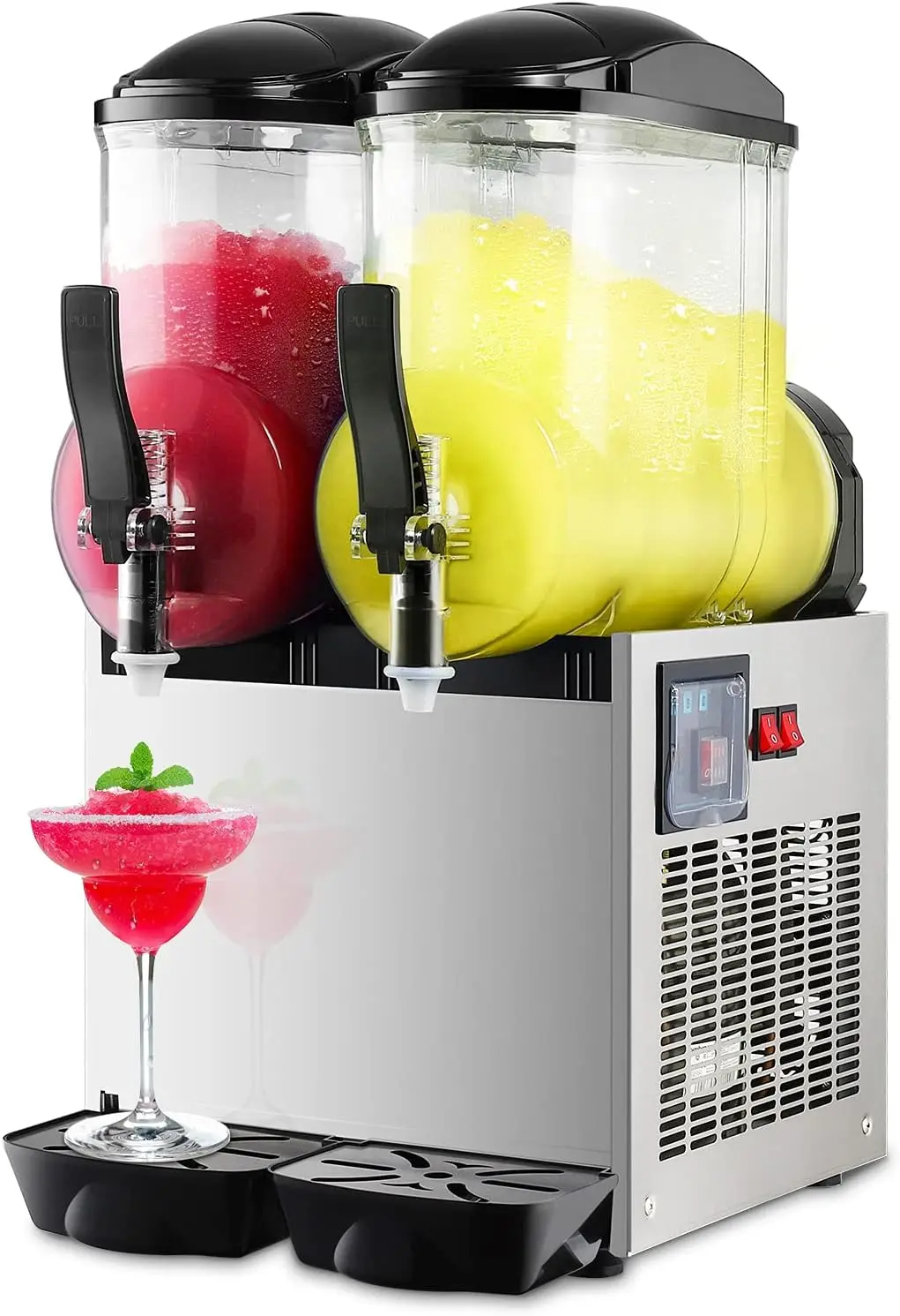 Commercial Slushy Machine 24L Double Tank Frozen Drink Machine 1050W Stainless Steel Margarita Wine Slush Smoothies Maker