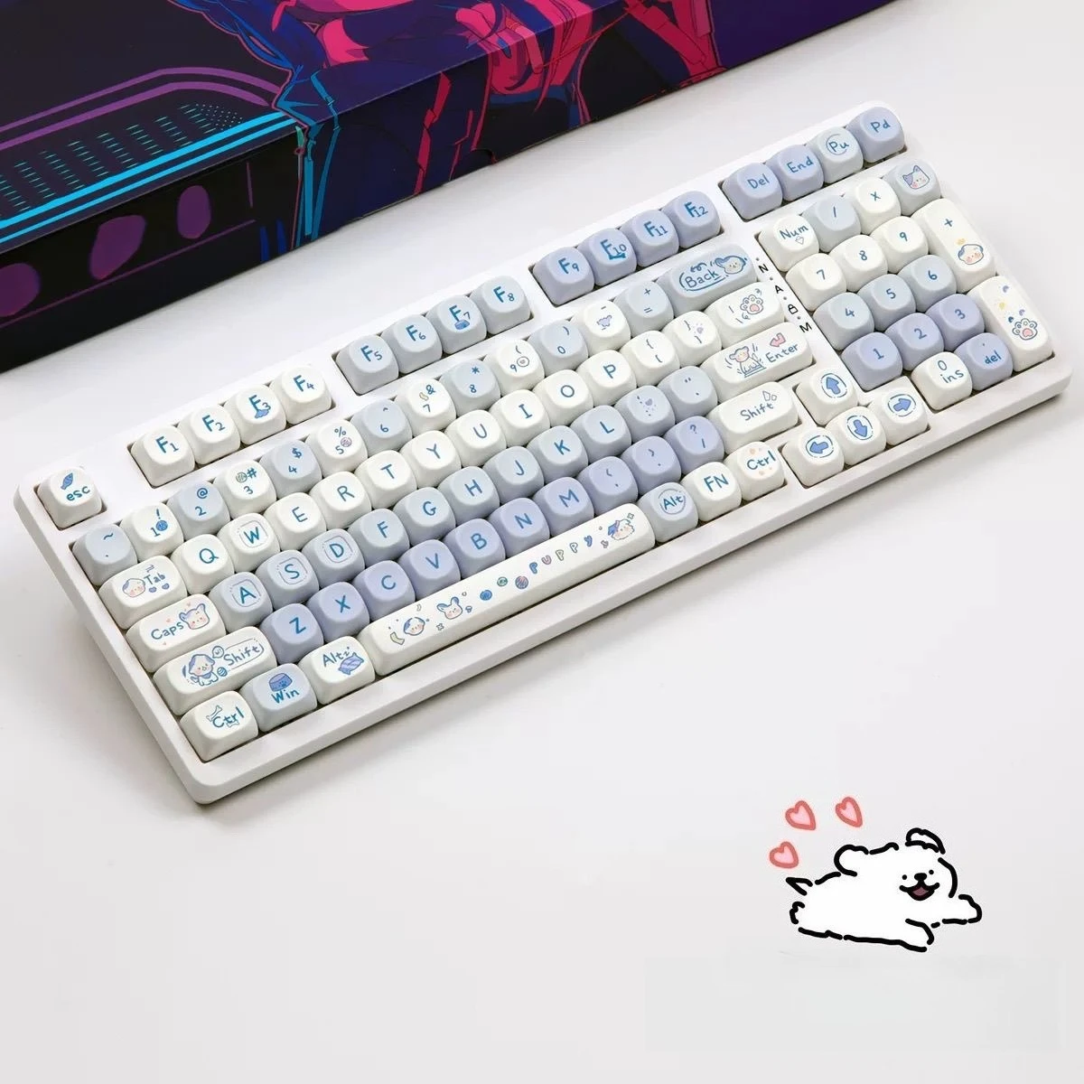 

114 key Blue Cute Puppy Profile Keycaps MOA PBT Cartoon Key cap MX Customize Mechanical Keyboard MAC 75 98 100 108 AJAZZ wooting