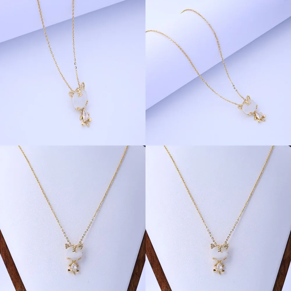 

Japanese and Korean light luxury design sense opal small tiger pendant titanium steel necklace women's delicate zircon high-end