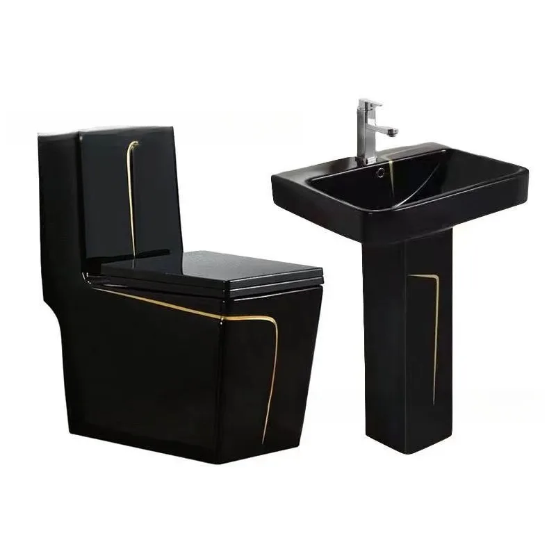 Ceramic Square Toilet Bowl and Sink Set Black Toilet Биотуалет Luxurious Siphonic Bathroom Hygiene Products One-piece Toilet