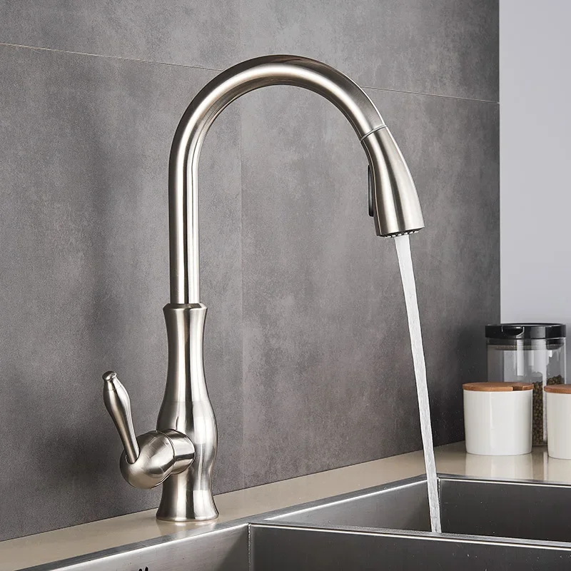 Kitchen Faucets Rotation Hot&Cold Water Mixer Tap Gold Polish Swivel Spout Sink Faucet Pull Down Sprayer Single Handle Faucets