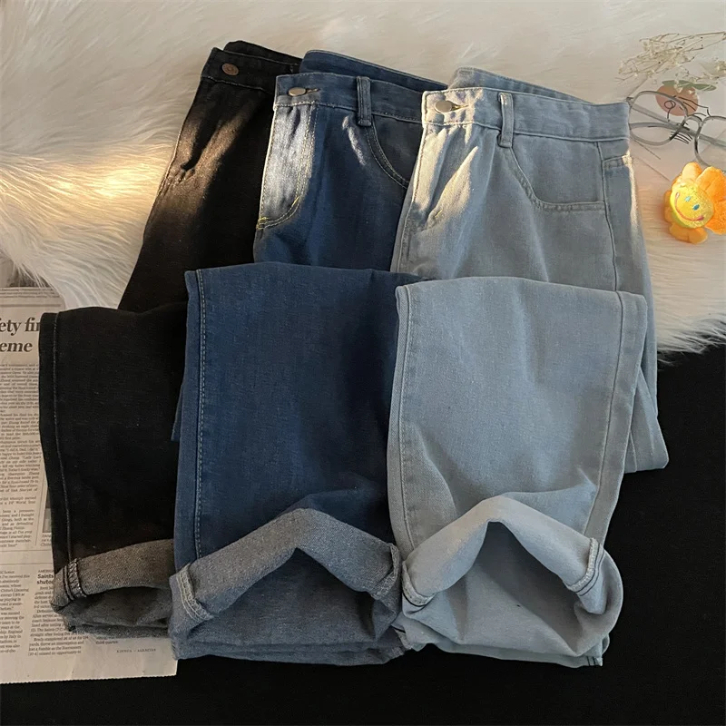 

2024 Spring Summer Men's Fashion Student Long Straight Pants Male Solid Color Thin Jeans Men Loose Casual Denim Trousers F204