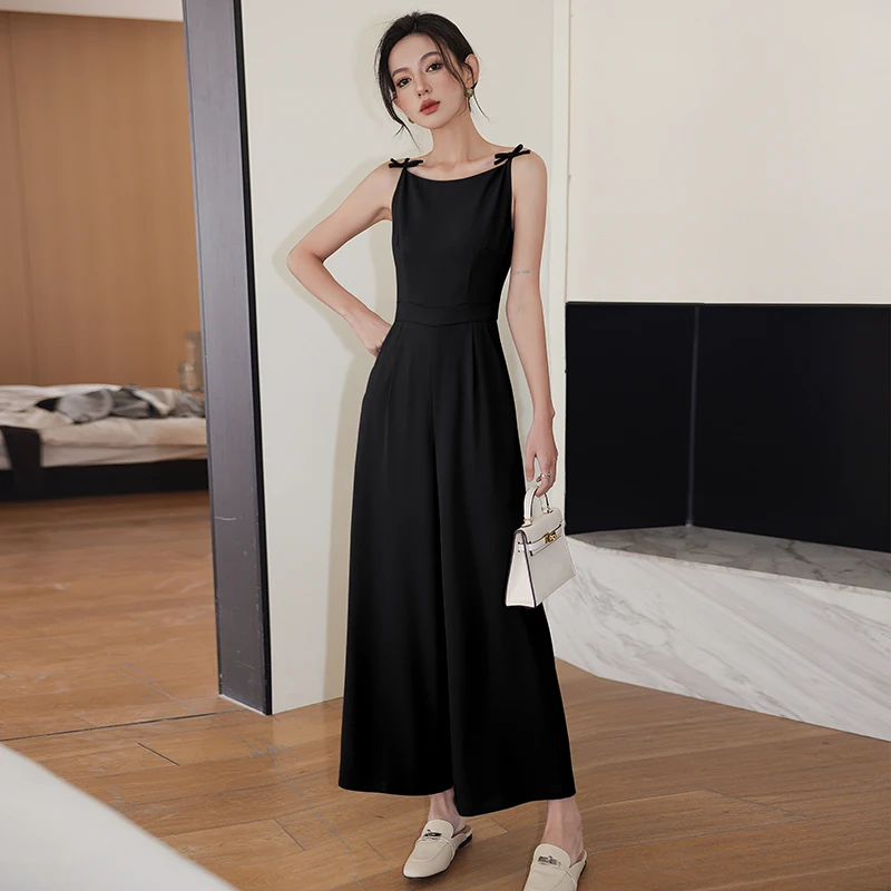 Tuta con fiocco moda coreana donna estate a vita alta senza maniche tute Combinaison Femme tuta elegante