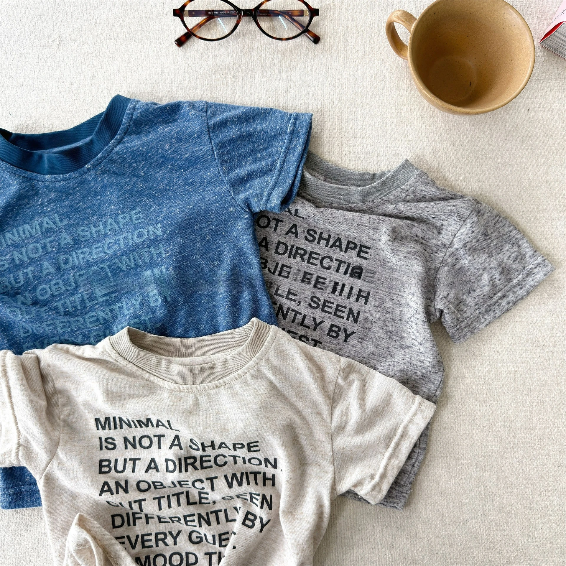 Girls Boys Linen Cotton Print Tee Japanese Korean Style Summer Short Sleeve Basic Undershirt Casual Children Daily Tops