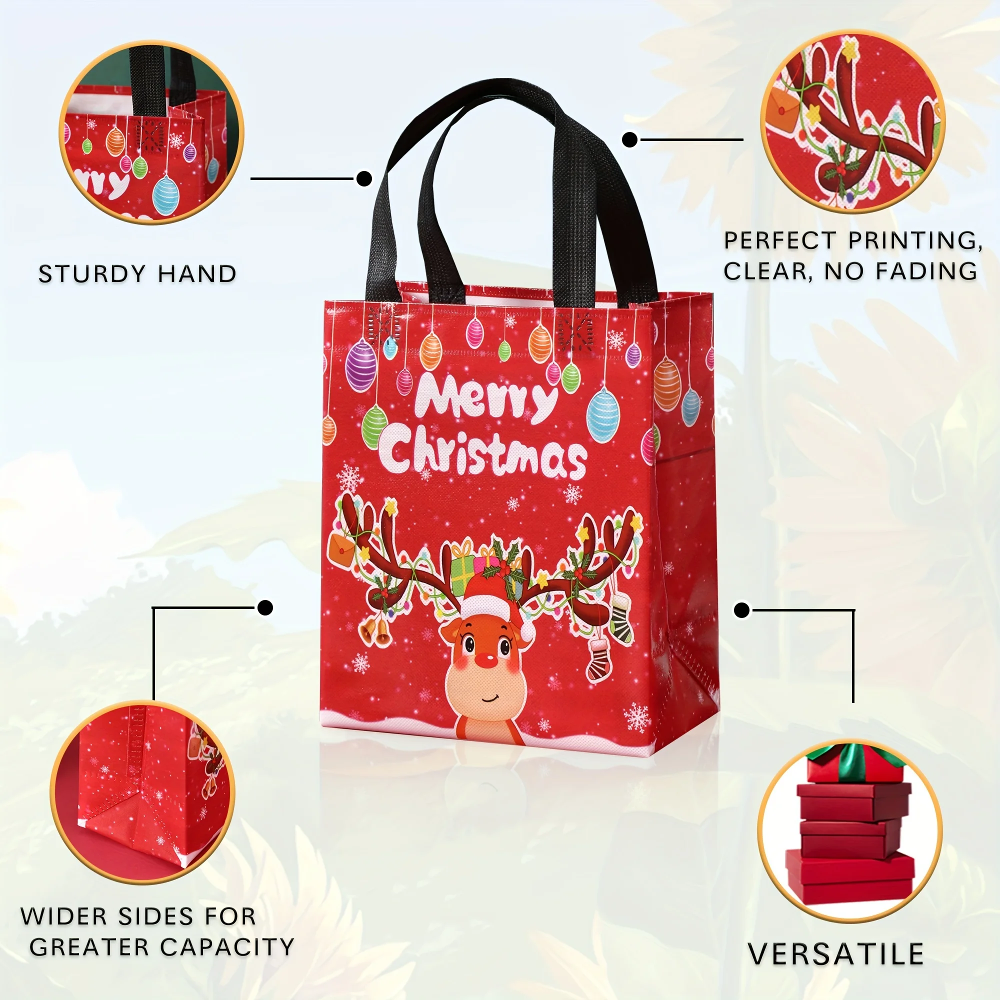 12PCS Reusable Eco-friendly Christmas Gift Bags, Waterproof and Durable, Cute Christmas Decoration Gifts