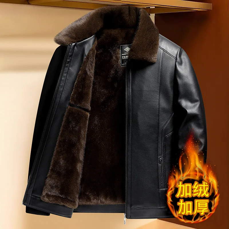 

Мужская черная куртка из искусственной кожи с воротником, на флисовой подкладке, утепленная, зимняя, теплая верхняя одежда 2026