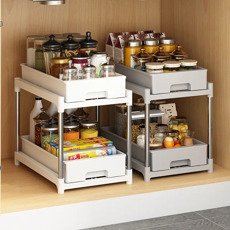 

2023 Kitchen Drawer Type Storage Shelf Under Sink Kitchen Cabinet Can Pulled Seasoning Rack Collection Fruit Vegetable Storage