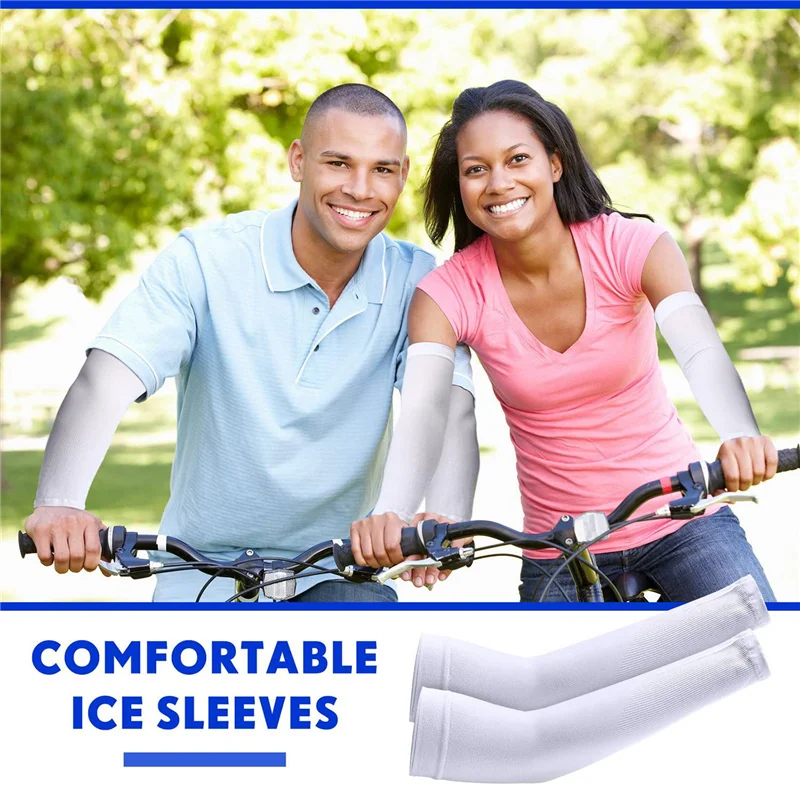 Braço de refrigeração para homens e mulheres, aquecedores de proteção UV, corrida, ciclismo, caminhadas, golfe, branco, 10 pares