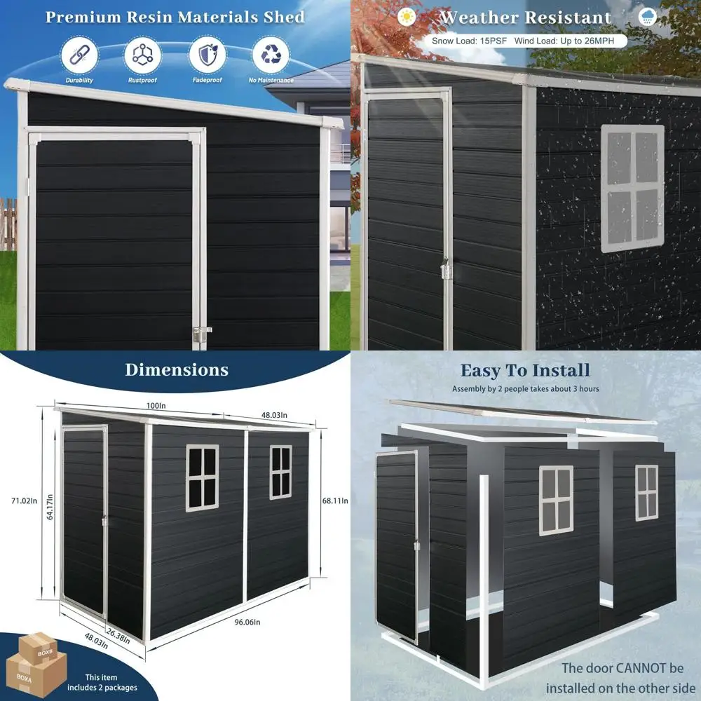 

Наружный навес из смолы 4x8 с наполом, 2 окна, идеально подходит для садовых инструментов и хранения велосипедов