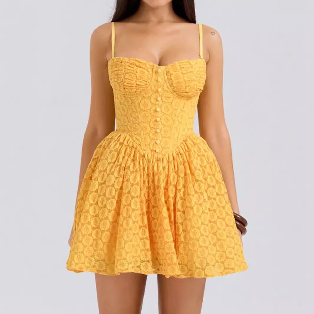 

Sexy lace suspender dress fashionable simple versatile temperament elegant vacation style high-end dress