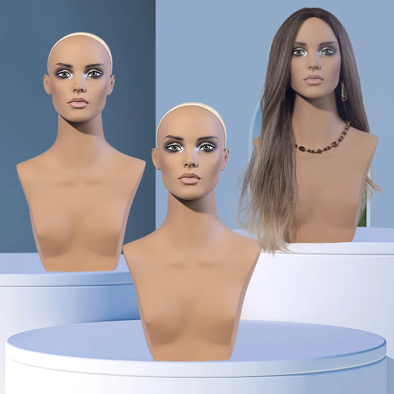 3PC USA Warehouse Free Shipping Professional Realistic Female Mannequin Head Bust with Long Neck for Wig, Hat, Jewelry, Earring Display and Photography Props