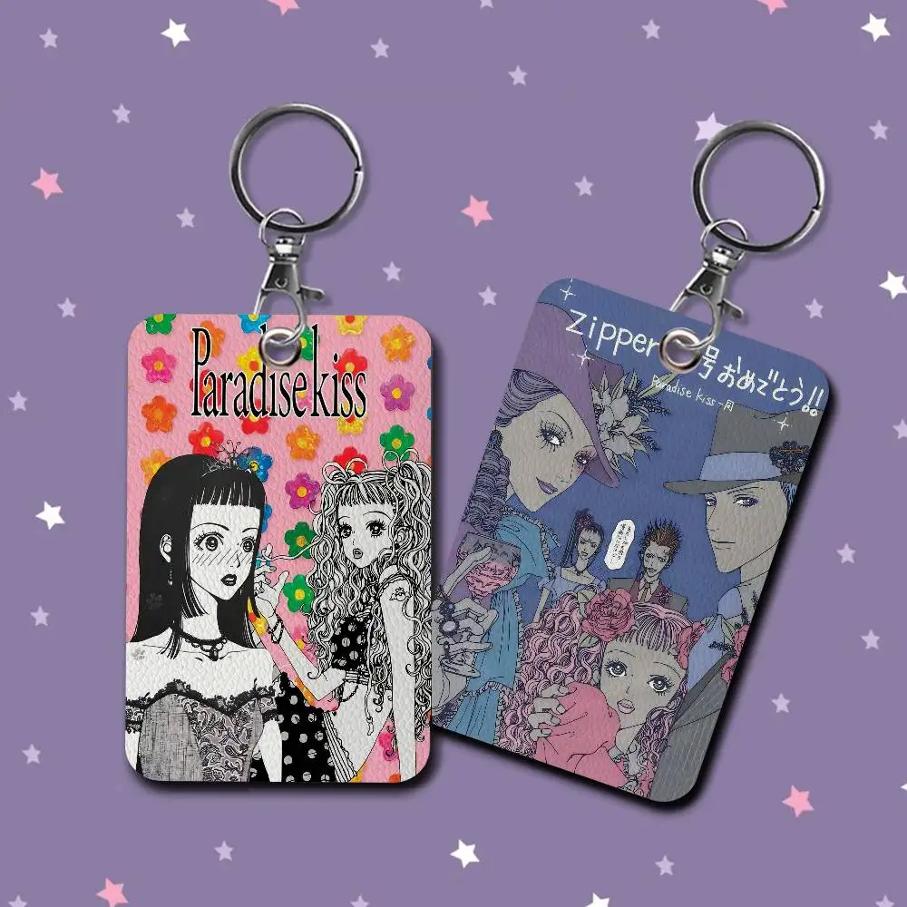 Anime Paradise Kiss Shoujo Manga Rectangle ID Card Case Keychain Access Card Bag Key Tag Ring Leather Card Holder Key Ring