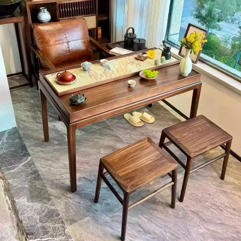 Ebony balcony tea table and chair combination, household balcony tea table, all solid wood tea table