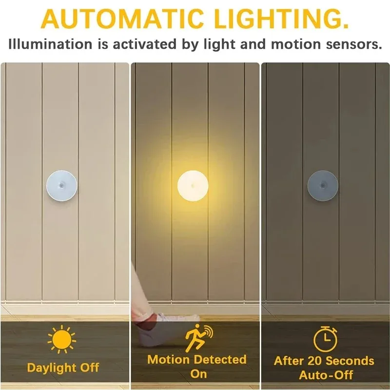 LED Motion Sensor Light Night Light USB Rechargeable Eye Protection Study Magnetic Attachment Lamp Bedroom Table Closet Decor