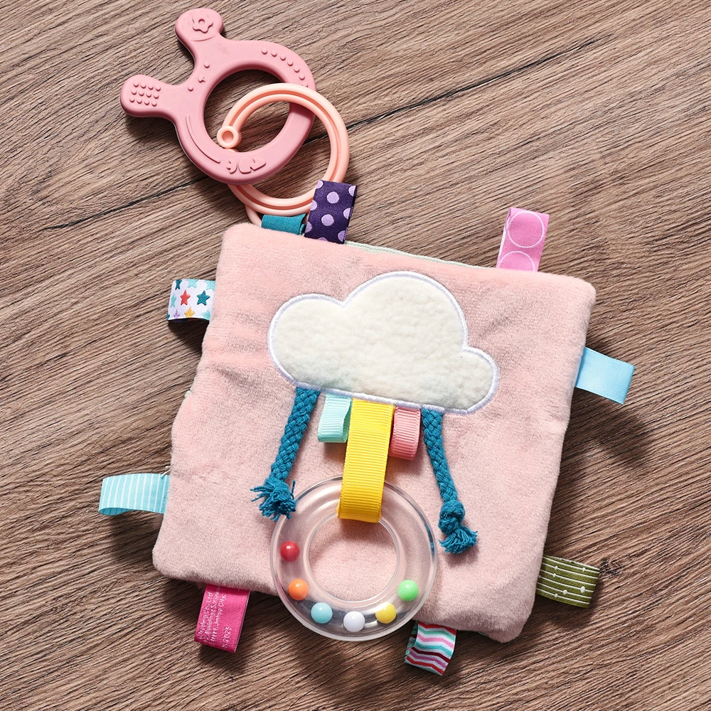 Weiches Baby-Sensorikspielzeug, Sicherheitsdecke, Stoffbuch, Baumwollbär-Rassel mit Knistergeräuschen, Spiegel-Beißring, Feinmotorik-Geschenk – Detail 22