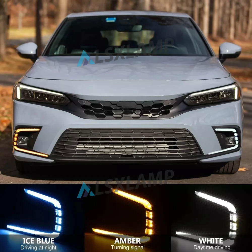 LED White Daytime Running Light For Honda Civic 2021 2022 Yellow Turn Signal Light Blue Night Runing Light Lamp Car Accessories