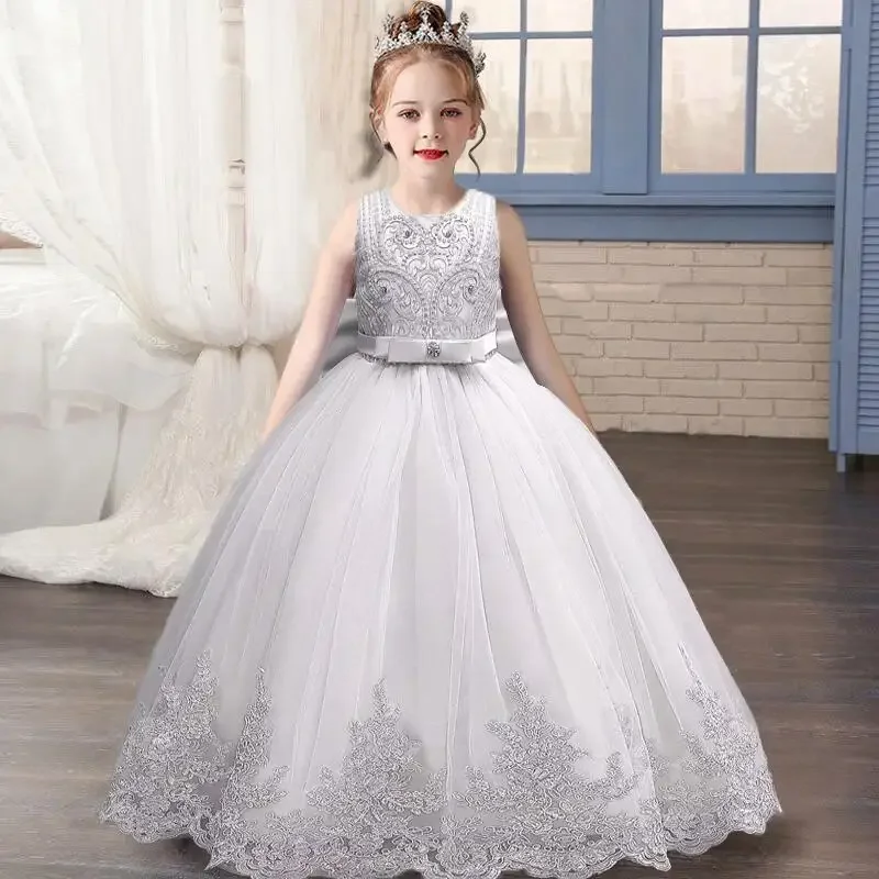 Girl\'s sequin bow princess dress 4-12 year old baby one shoulder bubble sleeve puffy dress carnival party performance costume