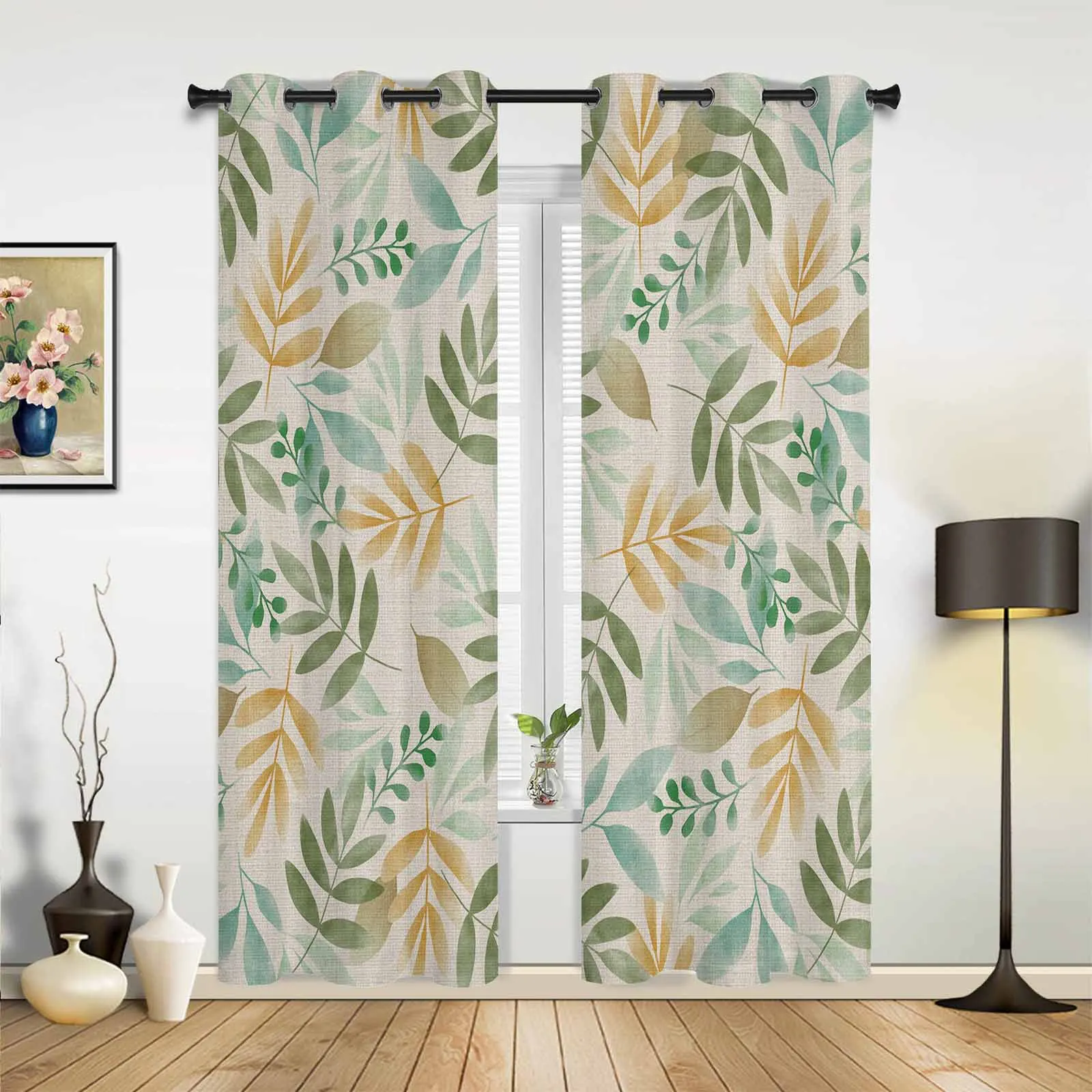 Plants Tea Green Leaves Window Window Curtains Living Room Bathroom Bedroom Decor Kids Window Treatment