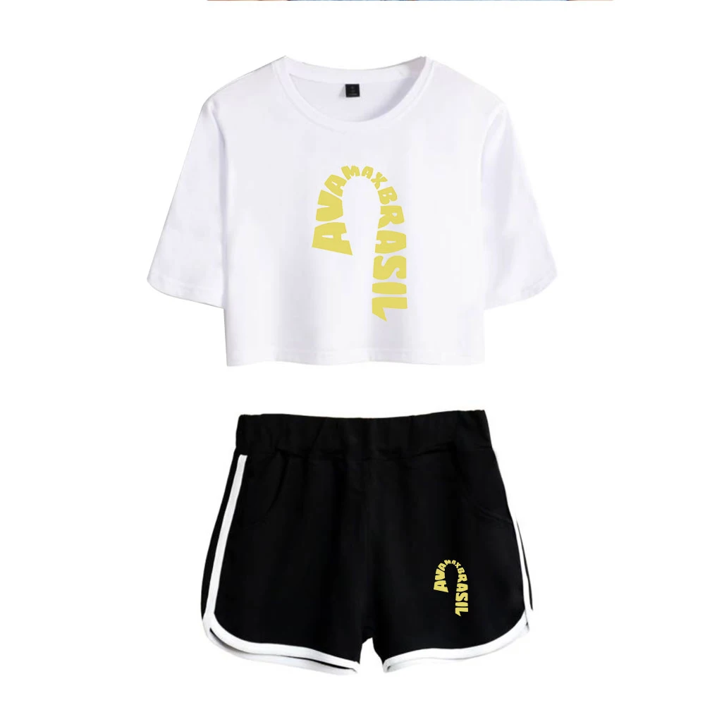 Cartoon Novelty Cute l Hot Ava Max Print Short Sleeve Cool Sexy Shorts+lovely T-shirts Dew navel Pretty Girl suits Two Piece Set