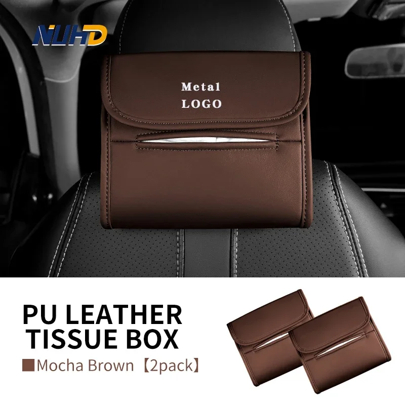 2pcs Leather Car Seat Back Tissue Box Metal logo For Ferrari Auto Sun Visor Armrest Box Napkin Paper Box Interior Accessories