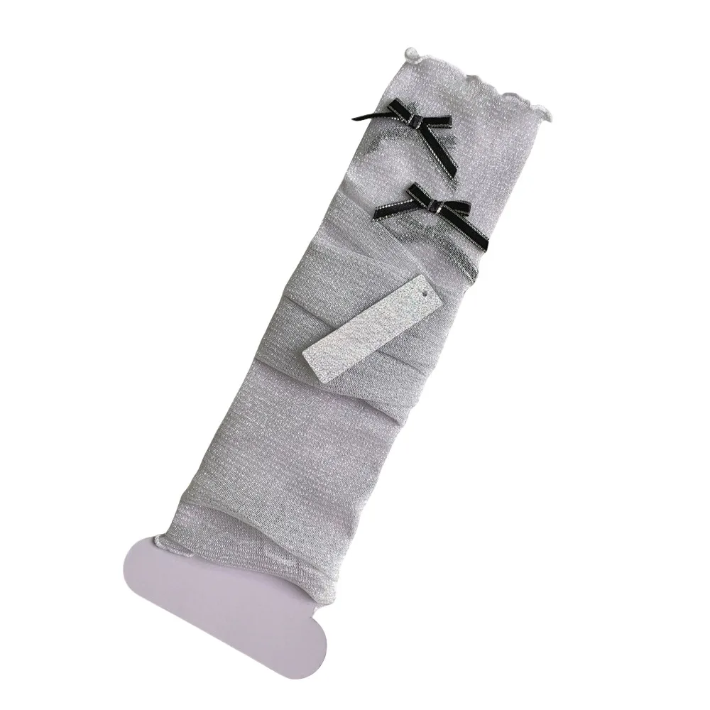 

Elegant Sweet JK Calf Long Socks Ballet Style Shiny Mid Calf Stockings Mesh Thin Bowknot Knee High Ruffle Socks Women