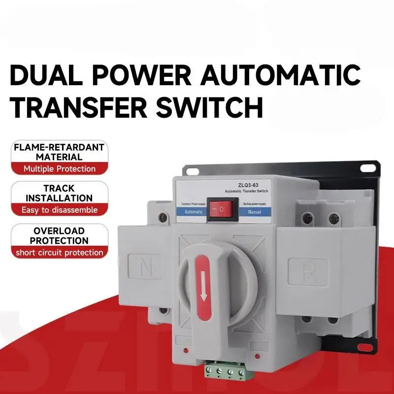 1Pcs 2P 63A 220V 50/60Hz Dual Power Manual Changeover Switch Miniature Circuit Breaker Automatic Transfer Switch