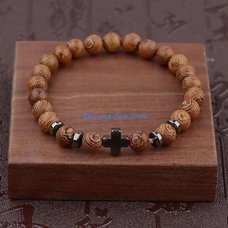 

HX6F Handmade Natural Bead Bracelet Men Charm Beaded Elastic Bracelets
