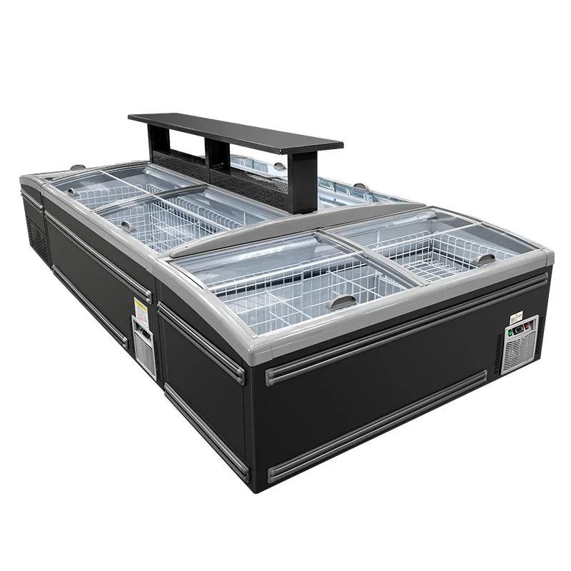 Supermarket Commercial Large Capacity Display Sliding Glass Door Chest Island Freezer