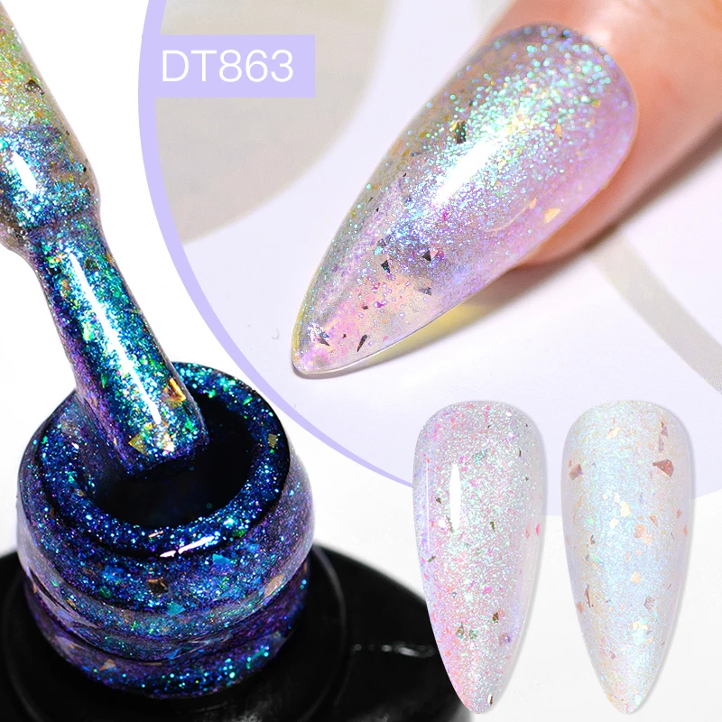 7ml Aurora Glitter Gel Nail Polish Pink Blue Shimmer Glitter Gold Foils Gel Polish For Manicure Soak Off UV LED Nail Supplies