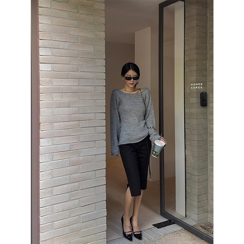 سترة نسائية مفرغة من MEXZT Y2K ملابس خروج مثيرة بدون ظهر وأربطة بلوفرات محبوكة Gyaru ملابس تريكو خريف الجرونج الكورية