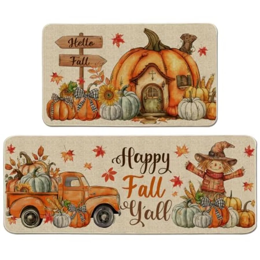 

Fall Kitchen Mats Farmhouse Truck Fall Kitchen Decor for Floor Pumpkins House Kitchen Rugs Set of 2 Fall Decorations for Home 1