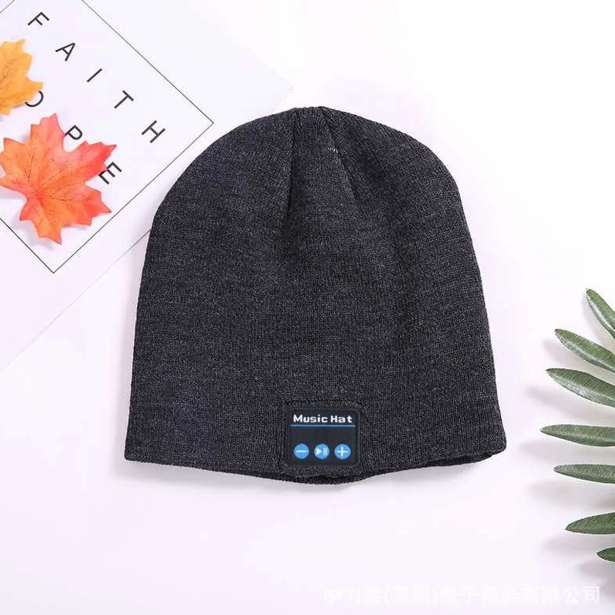 

Music Knitted Hat with Headset Dark Grey Beanie Wireless Mic Hands-Free Calling for Travel Jogging Winter Sports