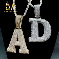 Aokaishen Double Layer Initials Necklace Pendant Iced Out CZ Zircon Hip Hop Charms Men Chain Customized Jewelry Single A-Z