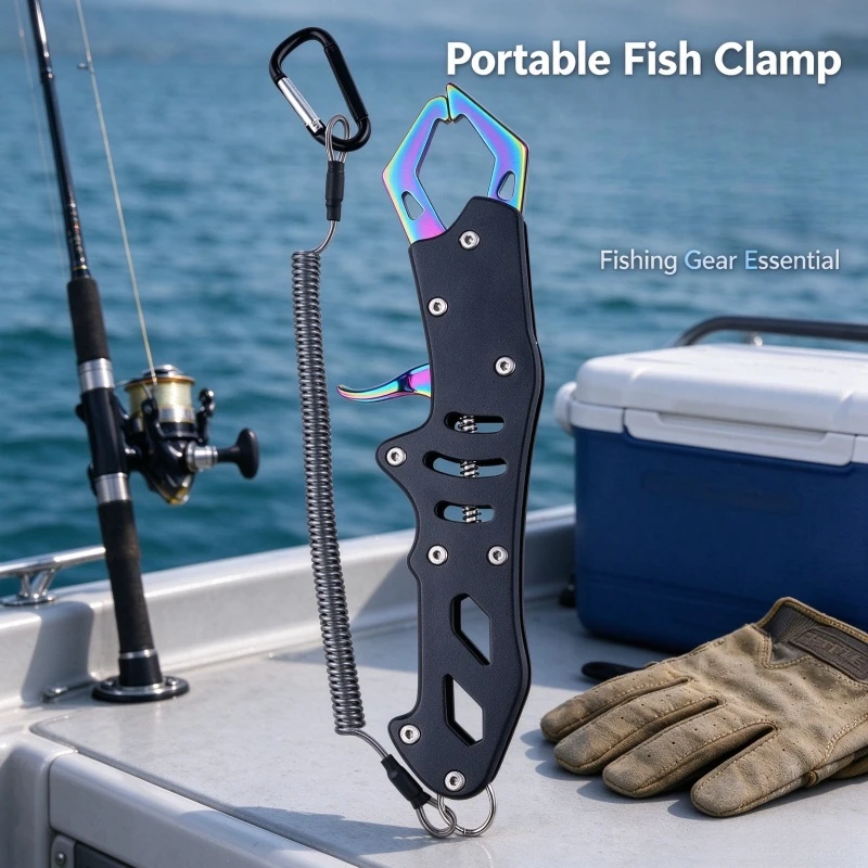 Stocking Stuffers Lightweight Fish Lip Gripper, Corrosion‑Resistant Fishing Gripper with Safety Anti‑Lost Lanyard, Portable Fish