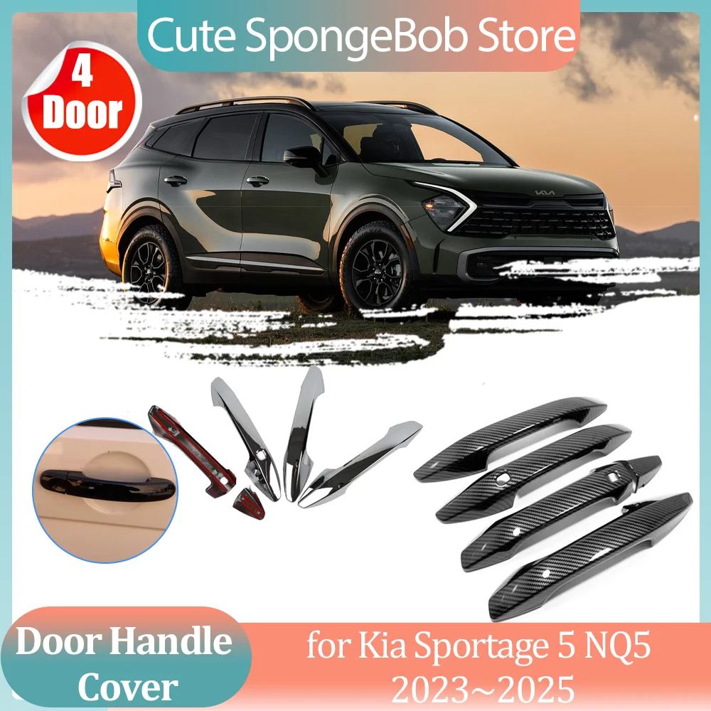 

Автомобильная ручка для Kia Sportage 5 NQ5 2023 ~ 2025 2024, черная наклейка на боковую дверь из углеродного волокна, декоративная полоса, аксессуары