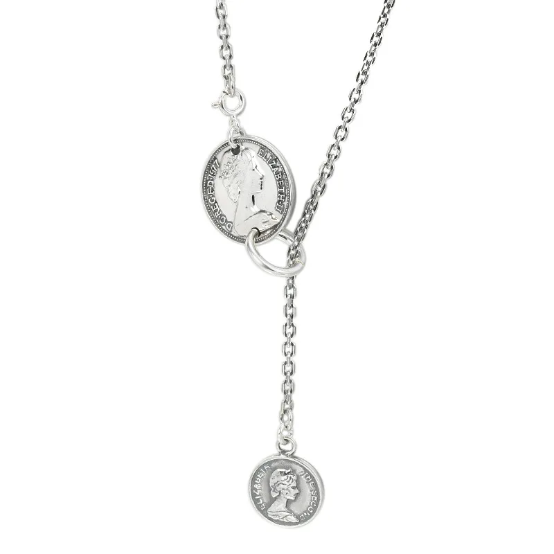 S925 sterling silver jewelry coin portrait letter taijiao thin chain thai silver fashioncasual women's necklace