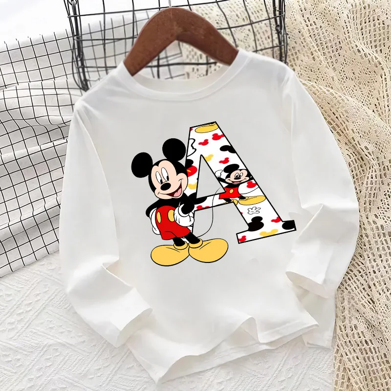 

Mickey Mouse 26 English A B C D E Alphabet Letter Print Kids T shirt Long Sleeve Autumn Baby Boys Girls Clothes Children T-Shirt