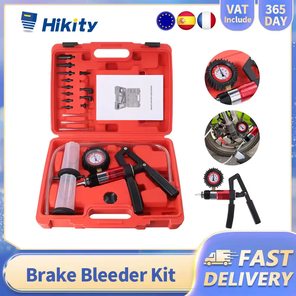 Hikity Kit de 22 pièces pour purgeur de frein de voiture, adaptateur de pompe à vide manuelle, testeur de liquide de frein, outil de diagnostic automobile