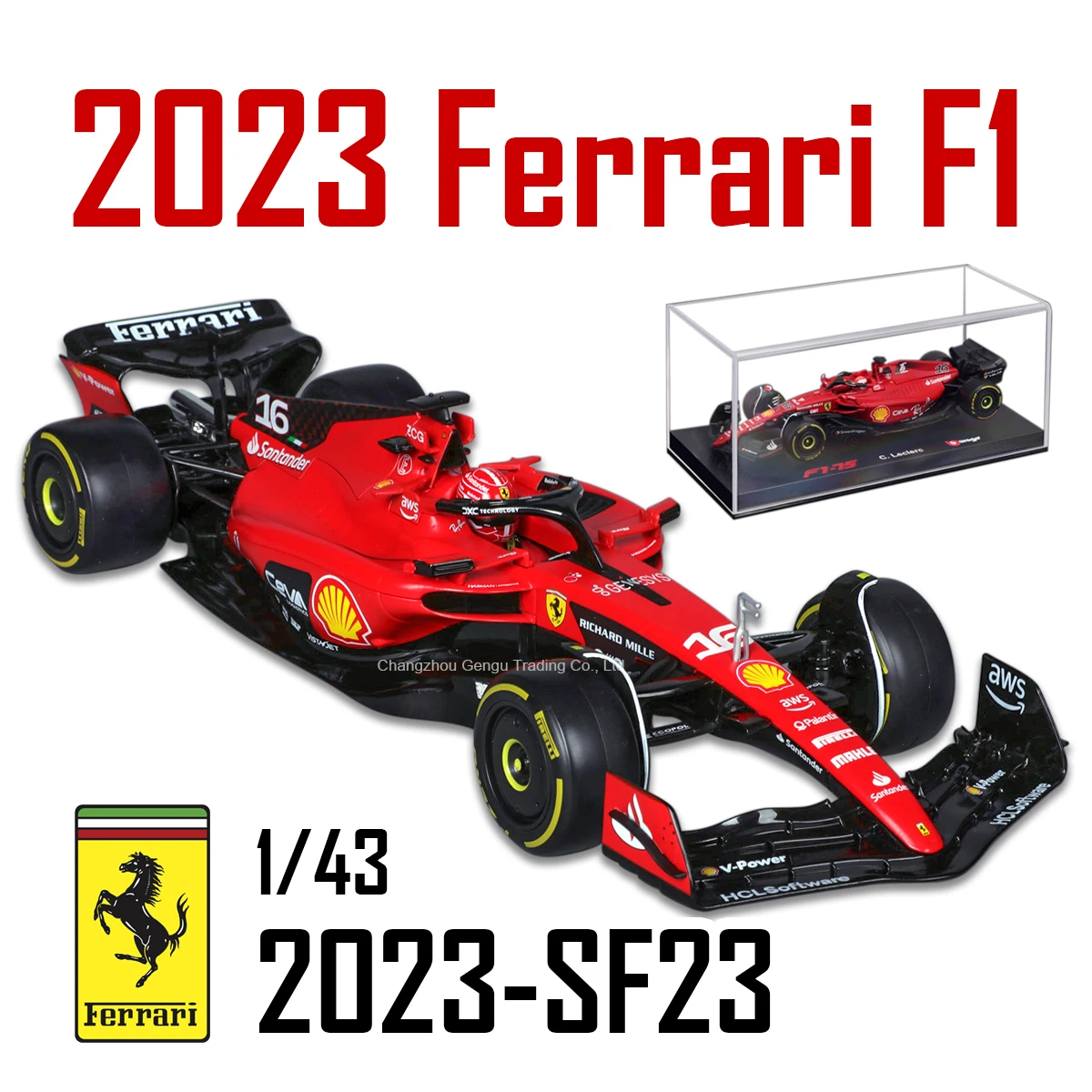 Bburago 1:43 Ferrari 2023 SF23 # 16 F1 Formula Car Vehículos fundidos a presión Modelo coleccionable Juguetes de carreras Caja acrílica