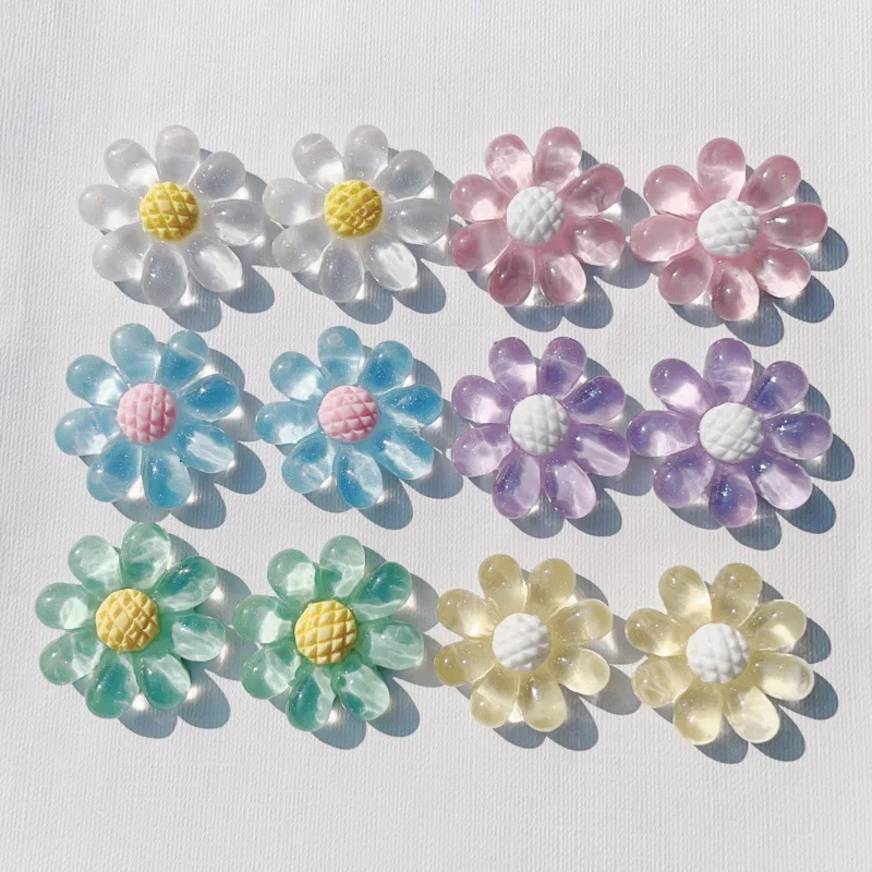 30Pcs Transparency Glitter Sunflower Planar Resin Patch Accessories DIY Earring Hair Clip Making Supplies Jewelry Decor Material