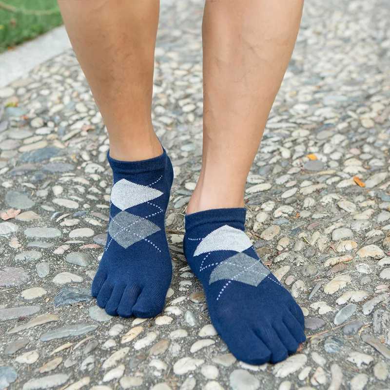 Meias argyle xadrez clássicas masculinas, meias de algodão de malha, meias de tubo curto, negócios casuais, 5 dedos, primavera, outono, 5 pares